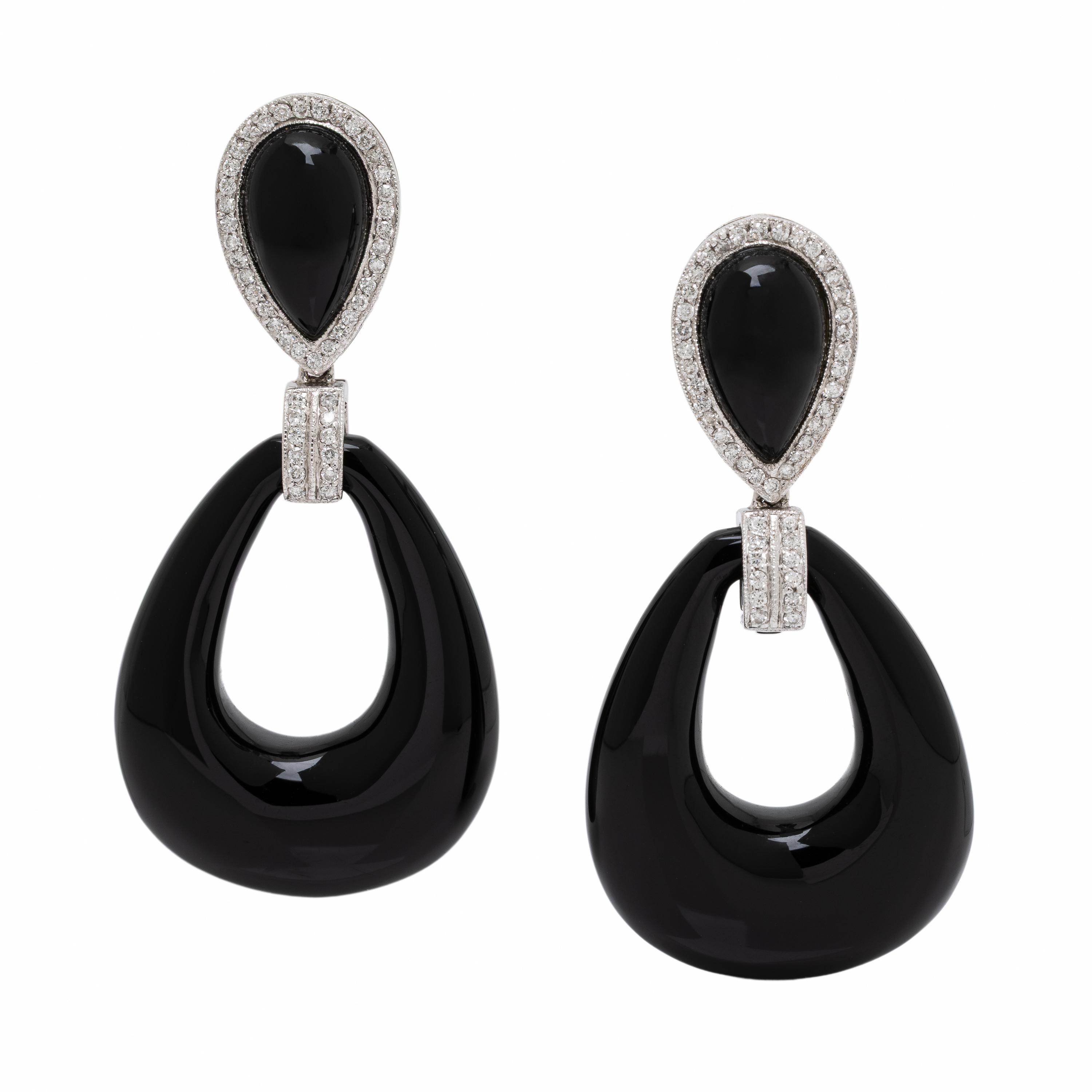 Onyx, Diamond, and White Gold Earrings