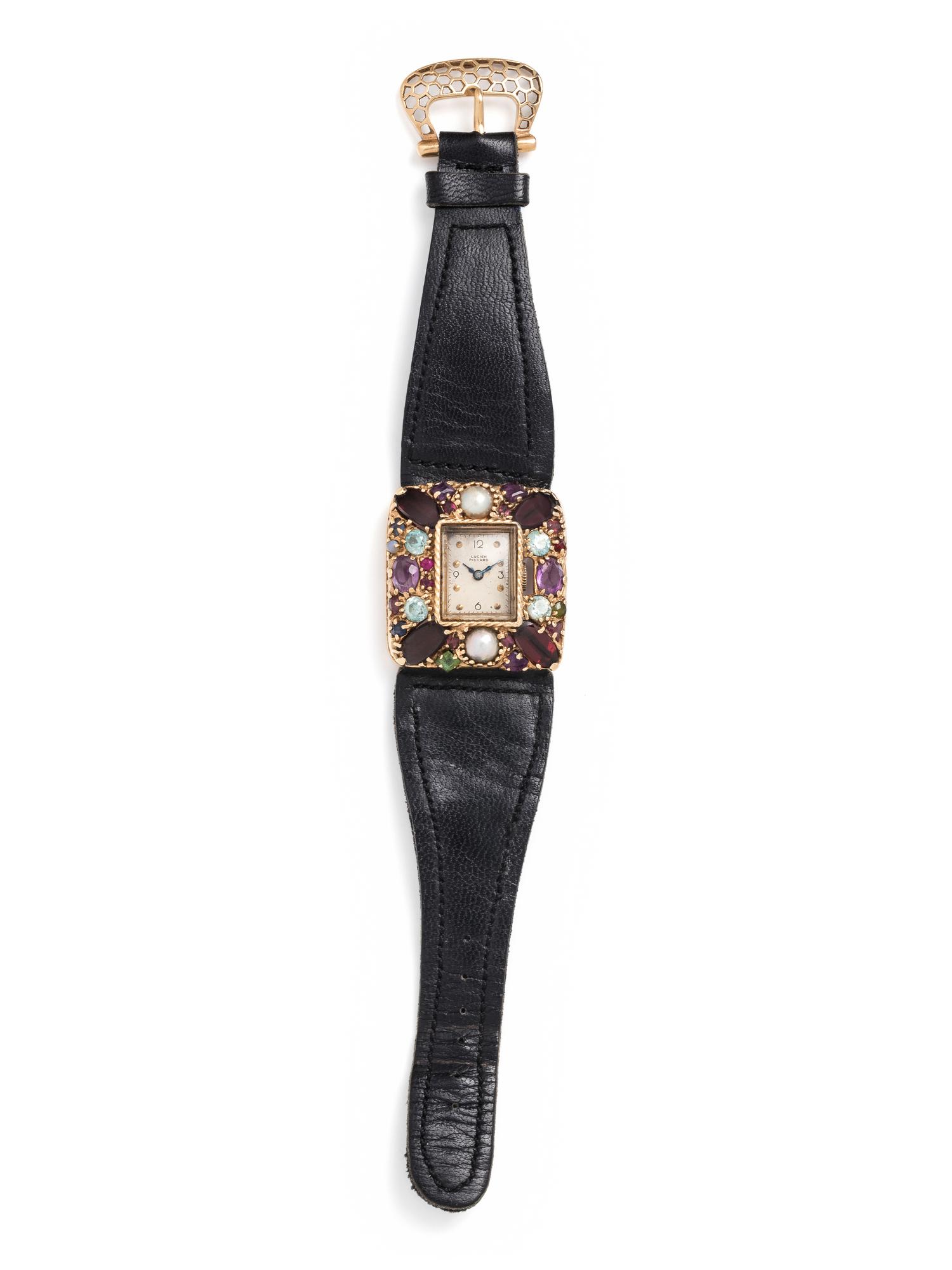 LUCIEN PICCARD, 14K YELLOW GOLD AND MULTIGEM WRISTWATCH