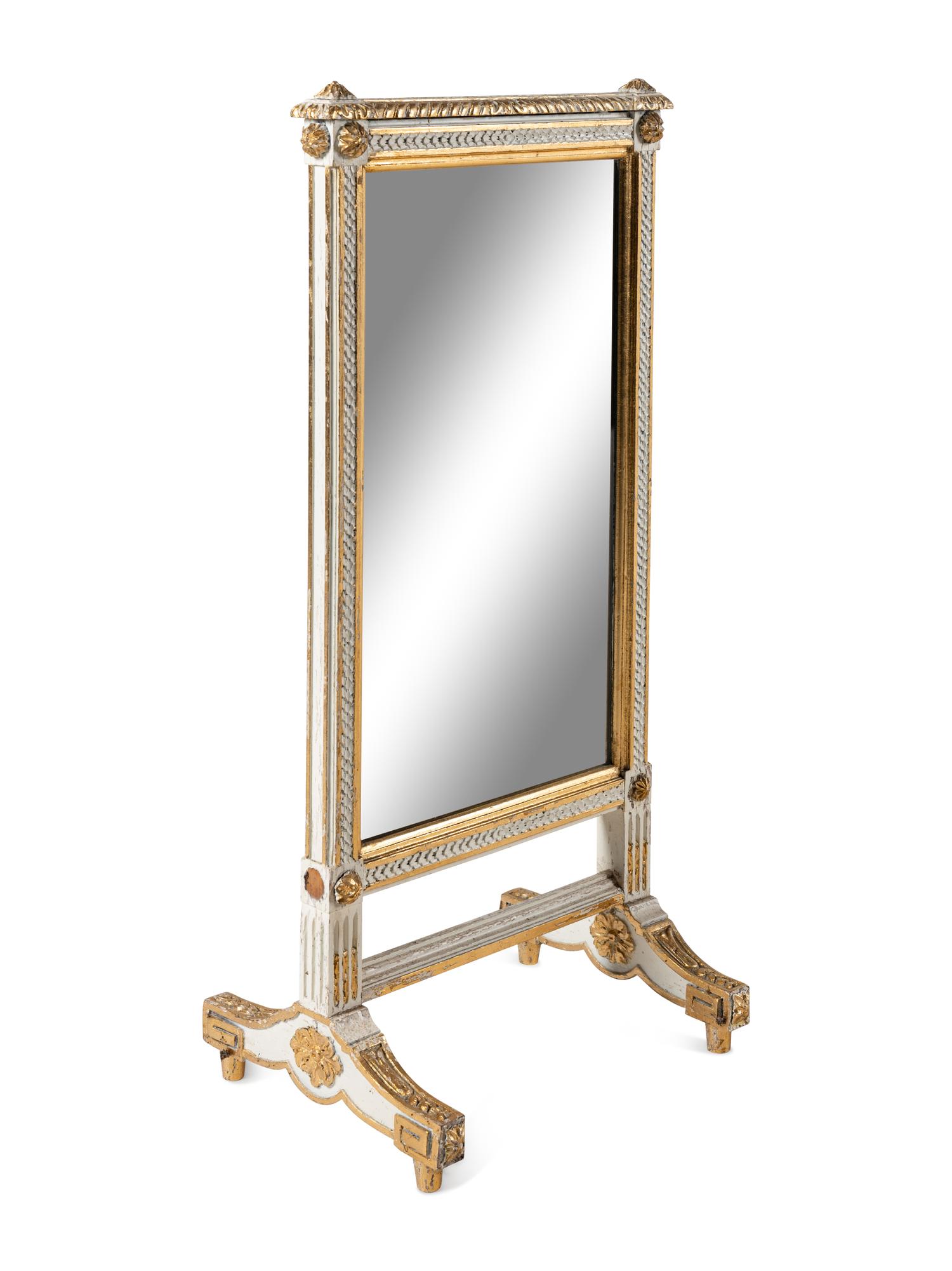 A Louis XVI Style Painted Mirror-Inset Fire Screen