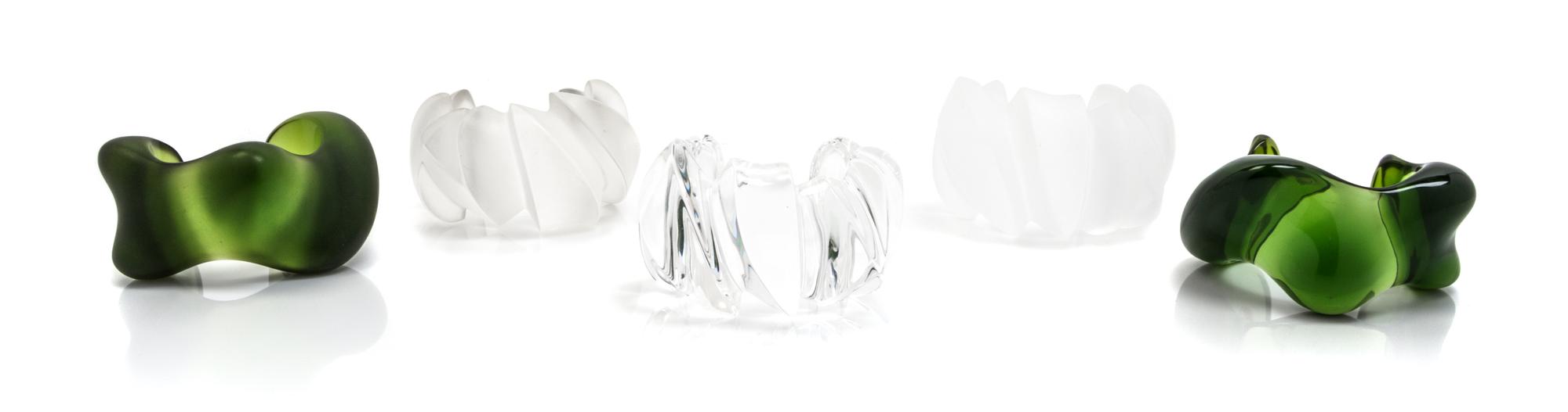 A Group of Five Gerda Lynggaard for Monies Sculpted Lucite Cuffs.