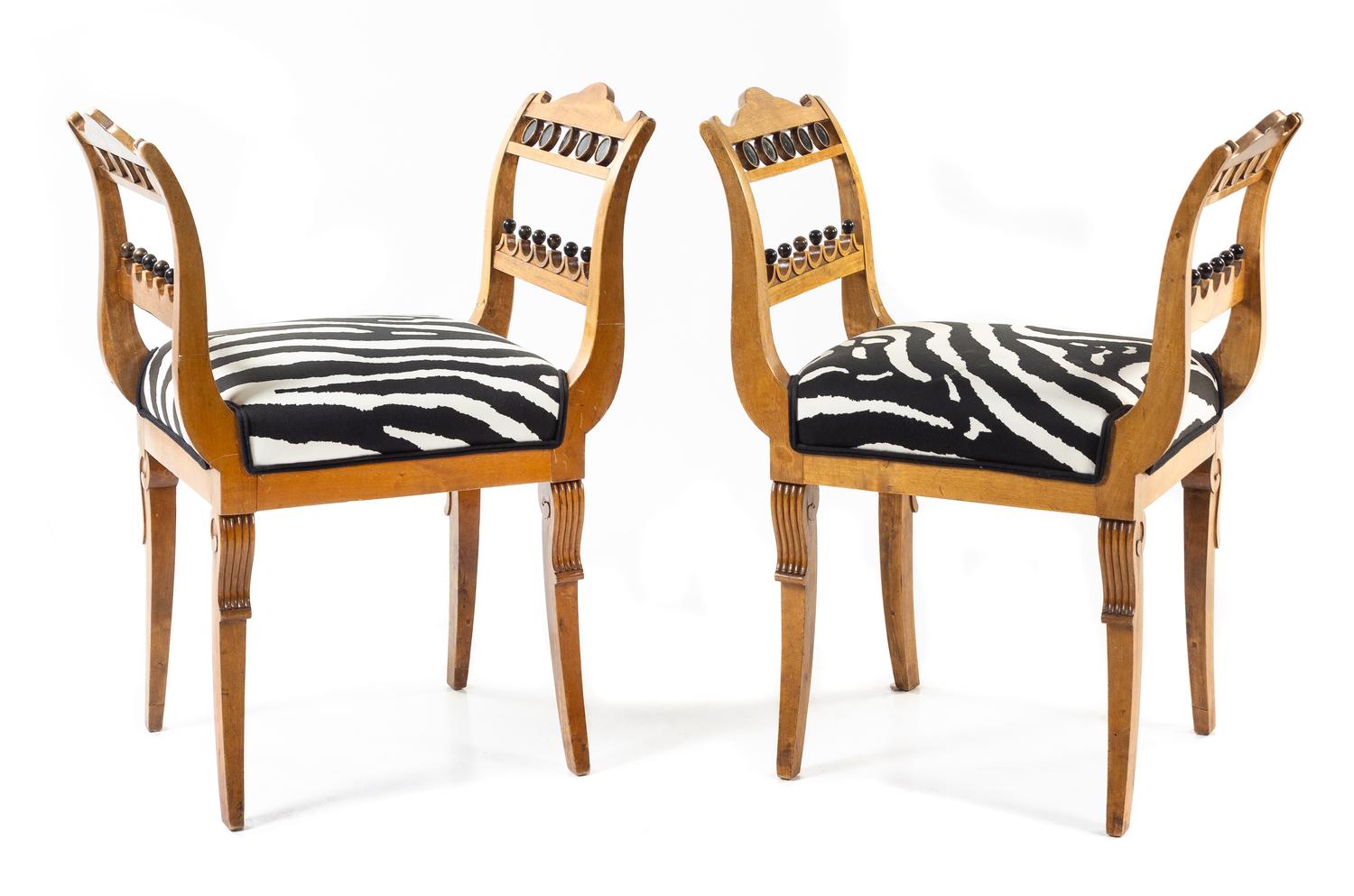A Pair of Biedermeier Style Benches Height 31 x width 26 inches. — 20TH CENTURY