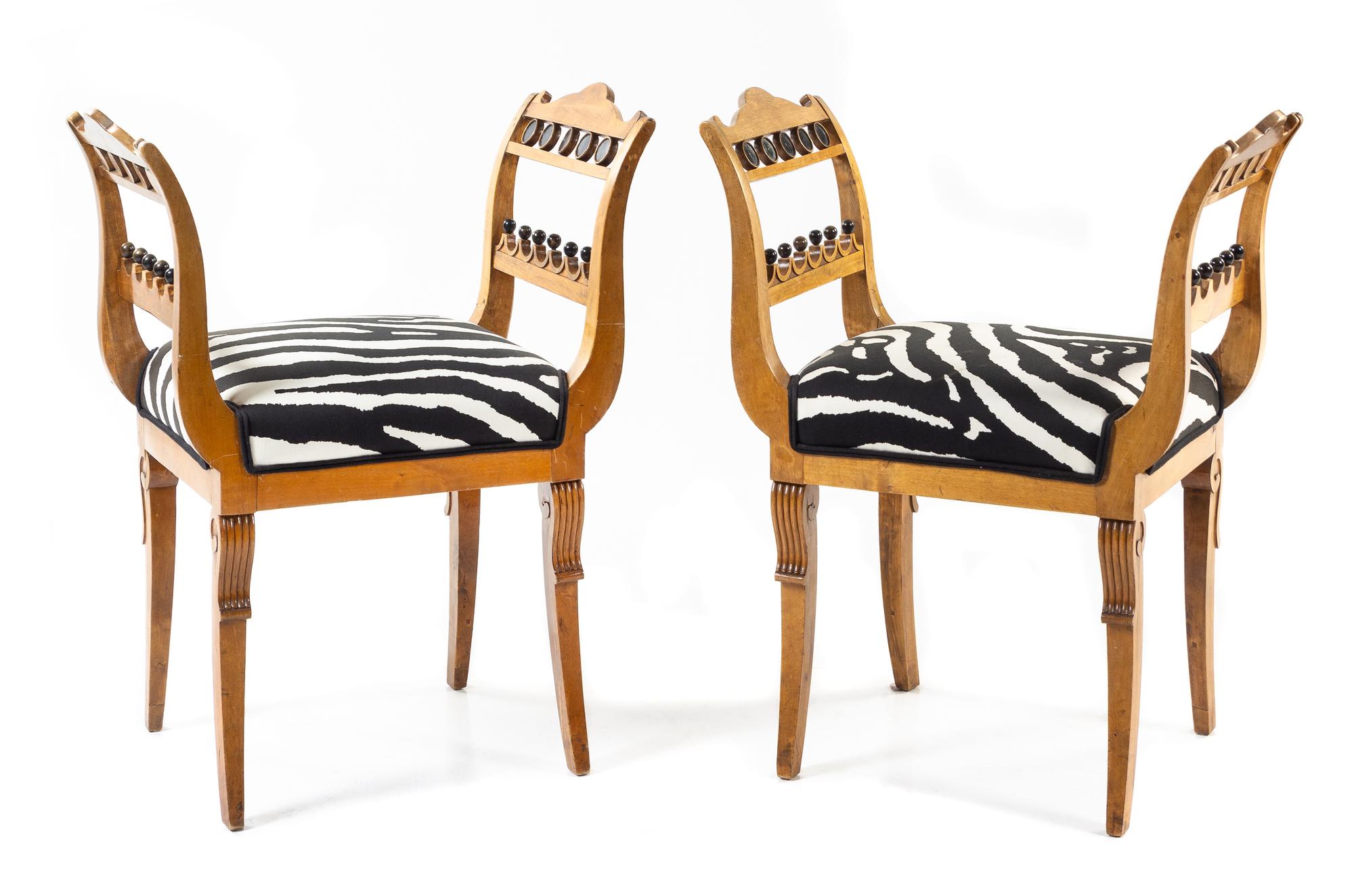 A Pair of Biedermeier Style Benches Height 31 x width 26 inches. — 20TH CENTURY