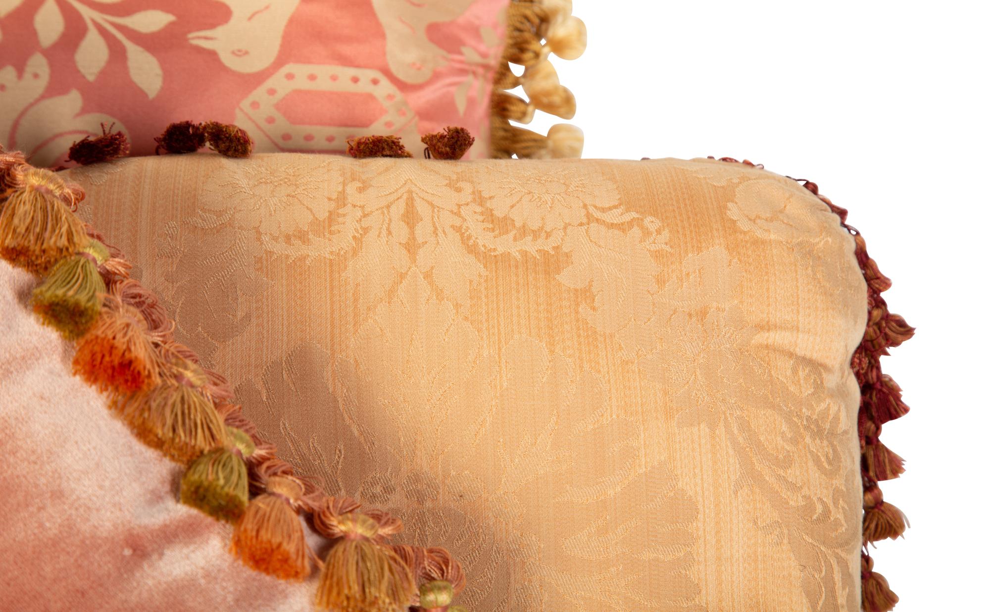 Four Pink Scalamandré Silk Damask and Velvet Pillows