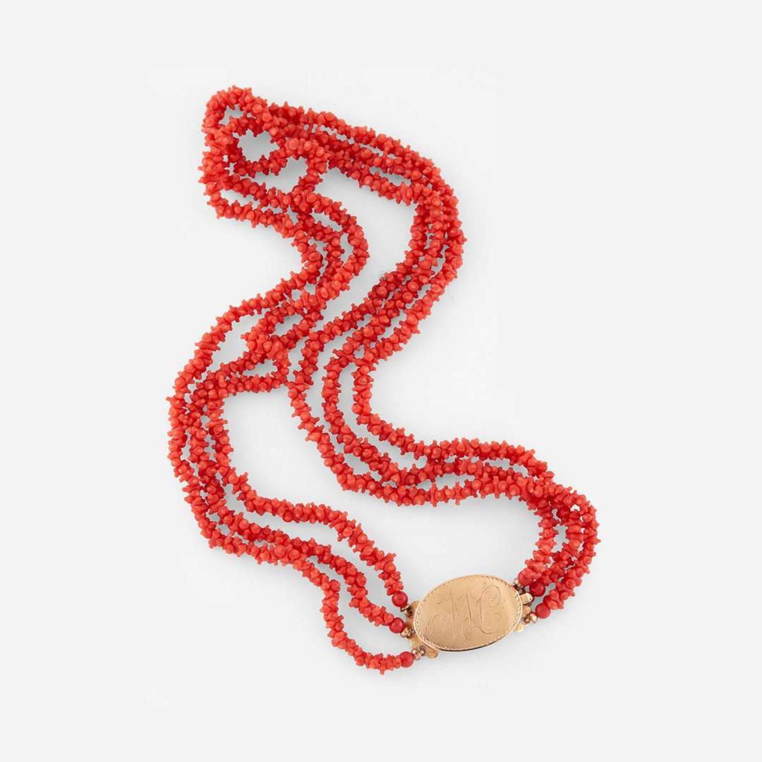 A gold clasp strung on a coral necklace Robert Fairchild (1703-1794), New Haven, CT, circa 1780