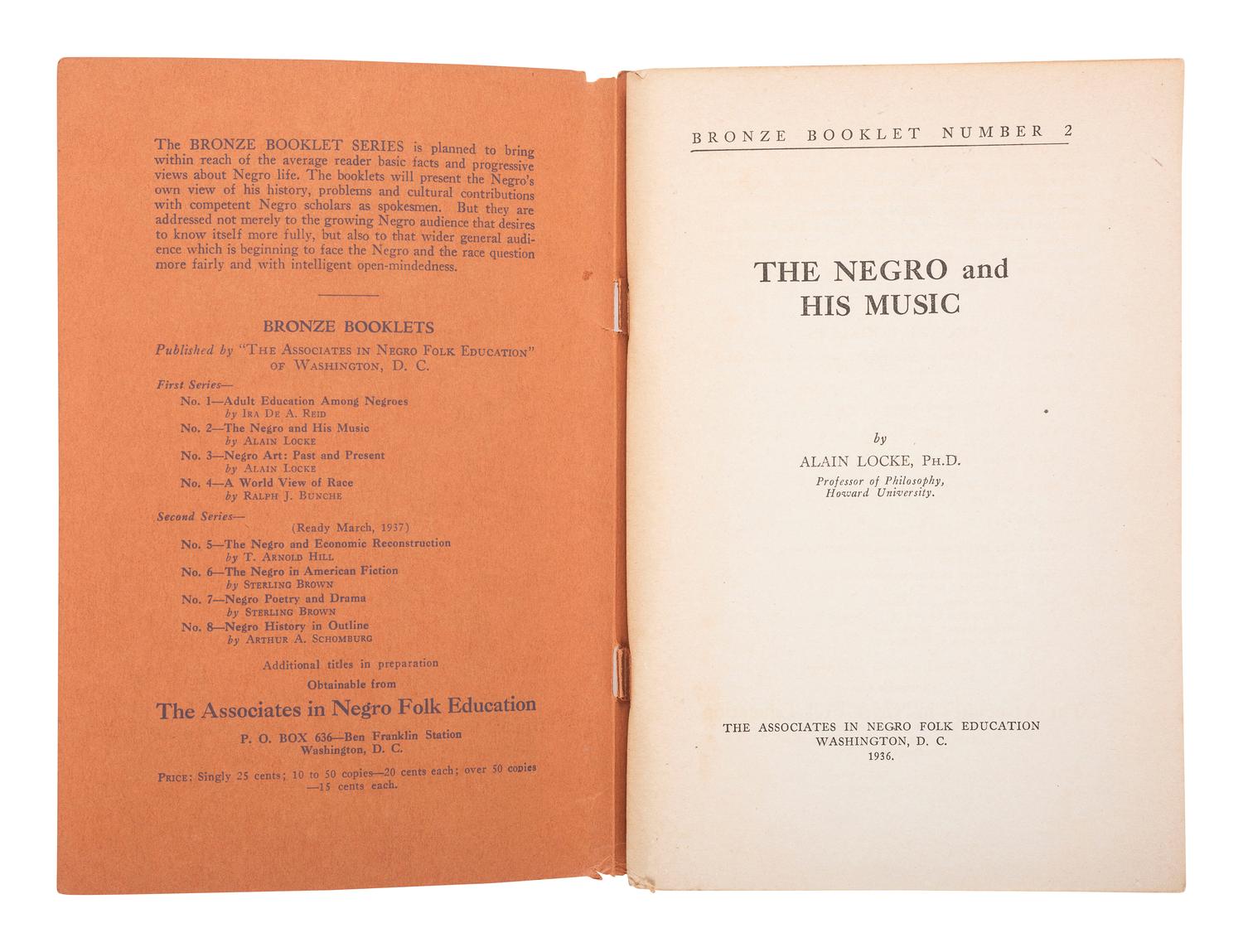 [MUSIC] LOCKE, Alain. The Negro and his Music . Washington: Associates in Negro Folk Education, 1936