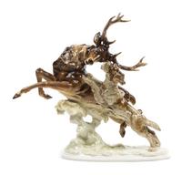 A German Porcelain Figural Group Height 12 5/8 x width 13 inches. — HUTSCHENREUTHER
