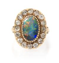 A Yellow Gold, Black Opal and Diamond Ring, 3.10 dwts.
