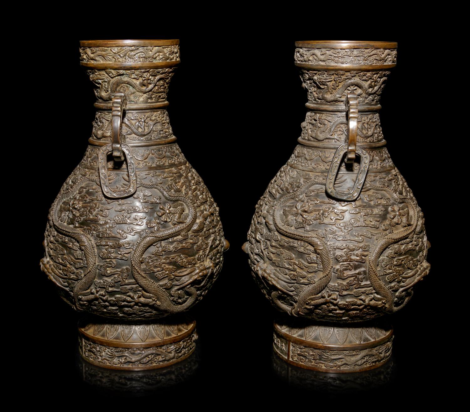 A Pair of Bronze Baluster Vases
