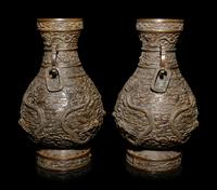 A Pair of Bronze Baluster Vases