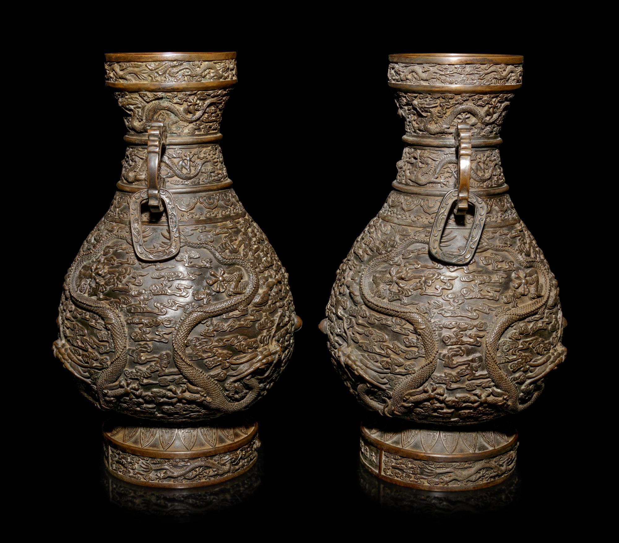 A Pair of Bronze Baluster Vases
