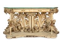 An Italian Cream and Green-Painted and Parcel Gilt Console Table