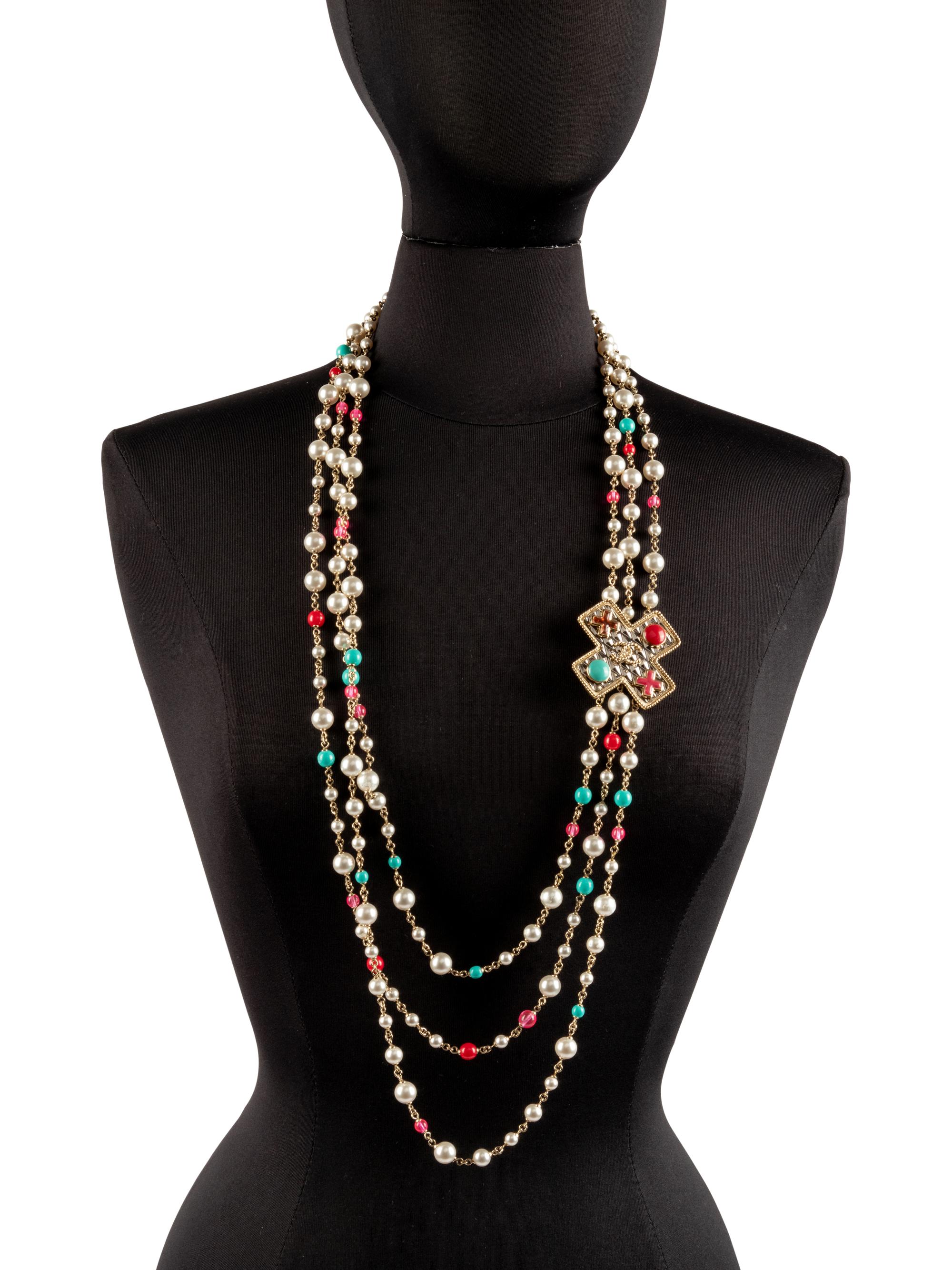Chanel Faux Pearl, Pink and Blue Bead Necklace, 2017