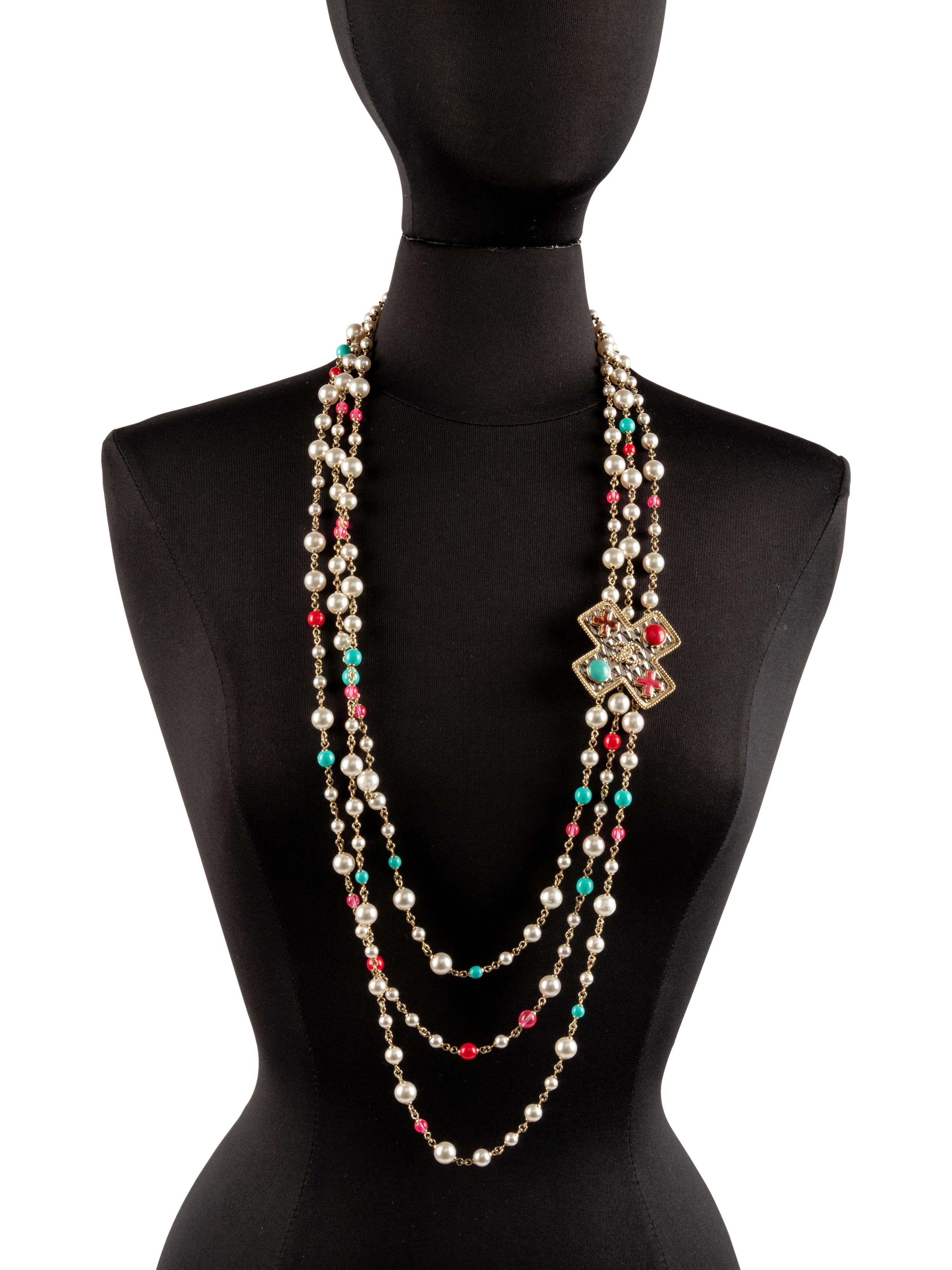 Chanel Faux Pearl, Pink and Blue Bead Necklace, 2017