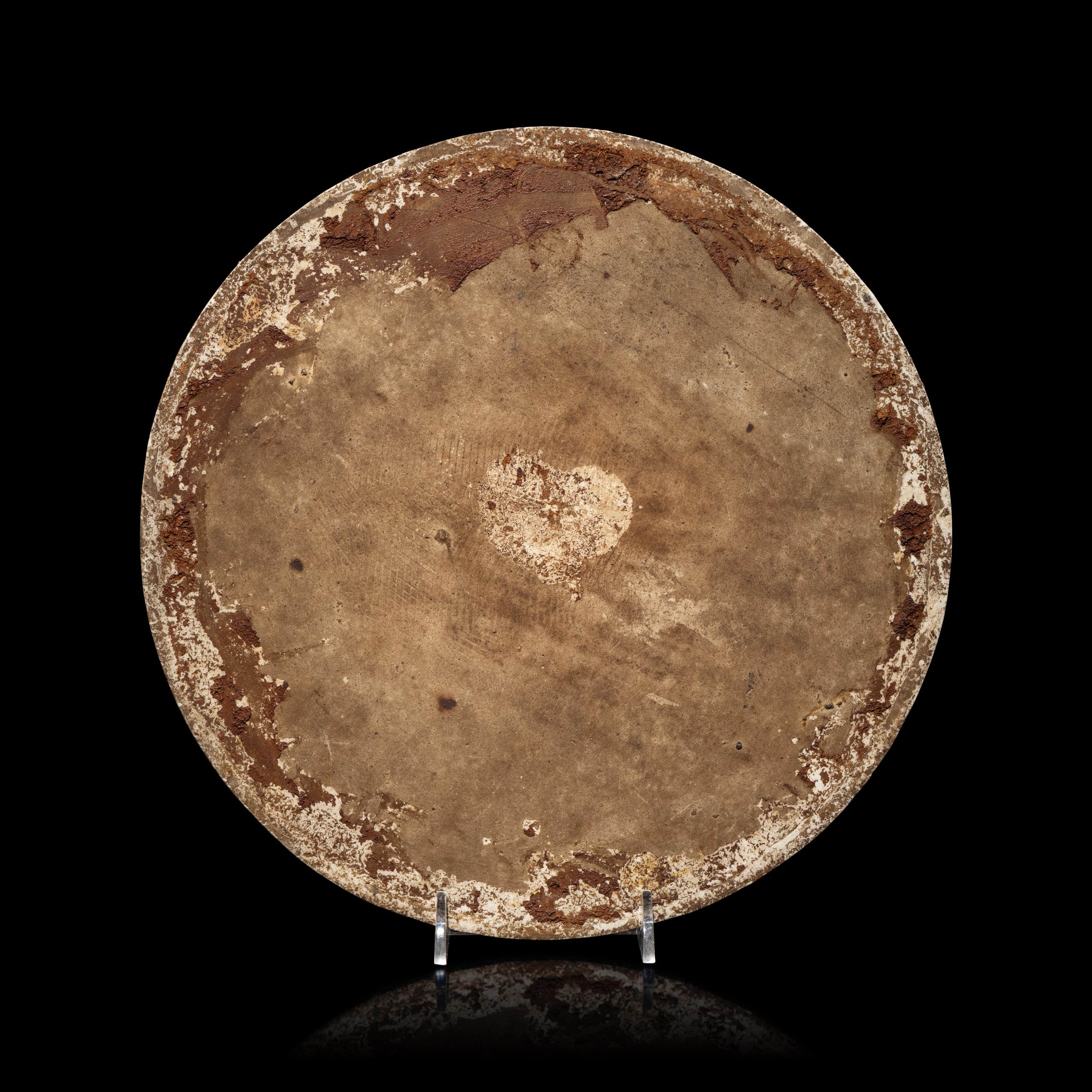 A Chinese Famille Rose Porcelain Circular Plaque, Second Half of 19th Century — 清晚期 粉彩行樂圖圓瓷板
