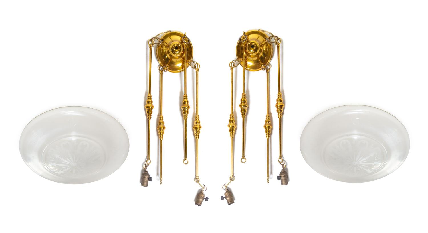 A Pair of Steuben Etched Glass Calcite Shades