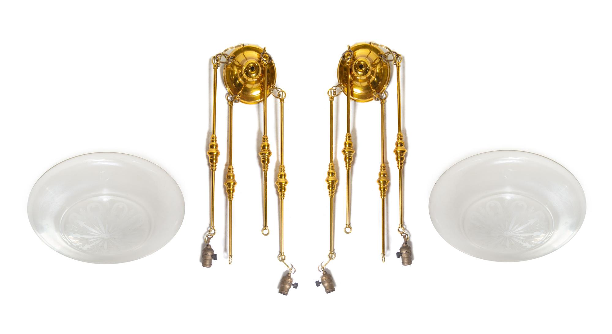 A Pair of Steuben Etched Glass Calcite Shades