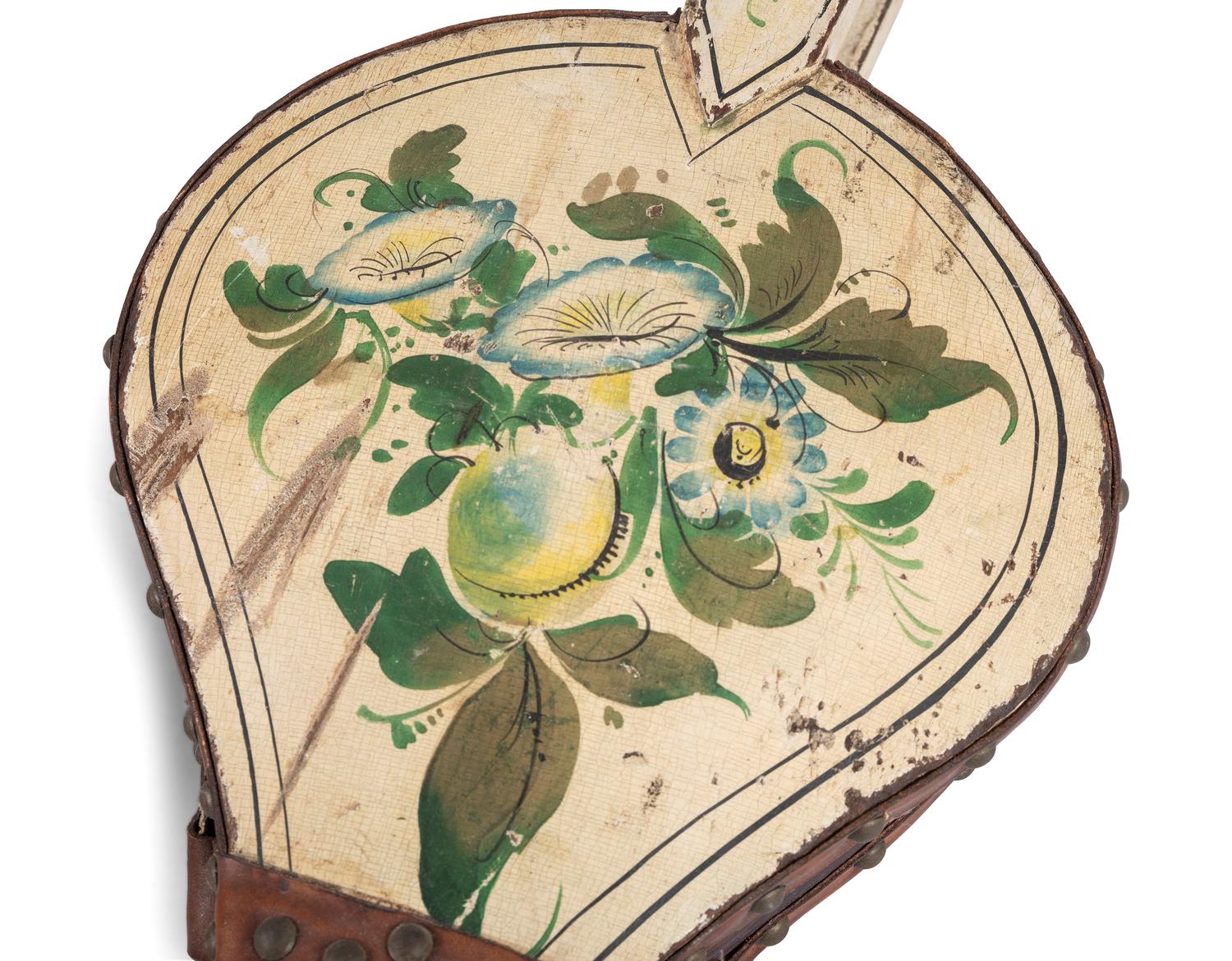Two Carved and Painted Decorated Wood and Leather Bellows