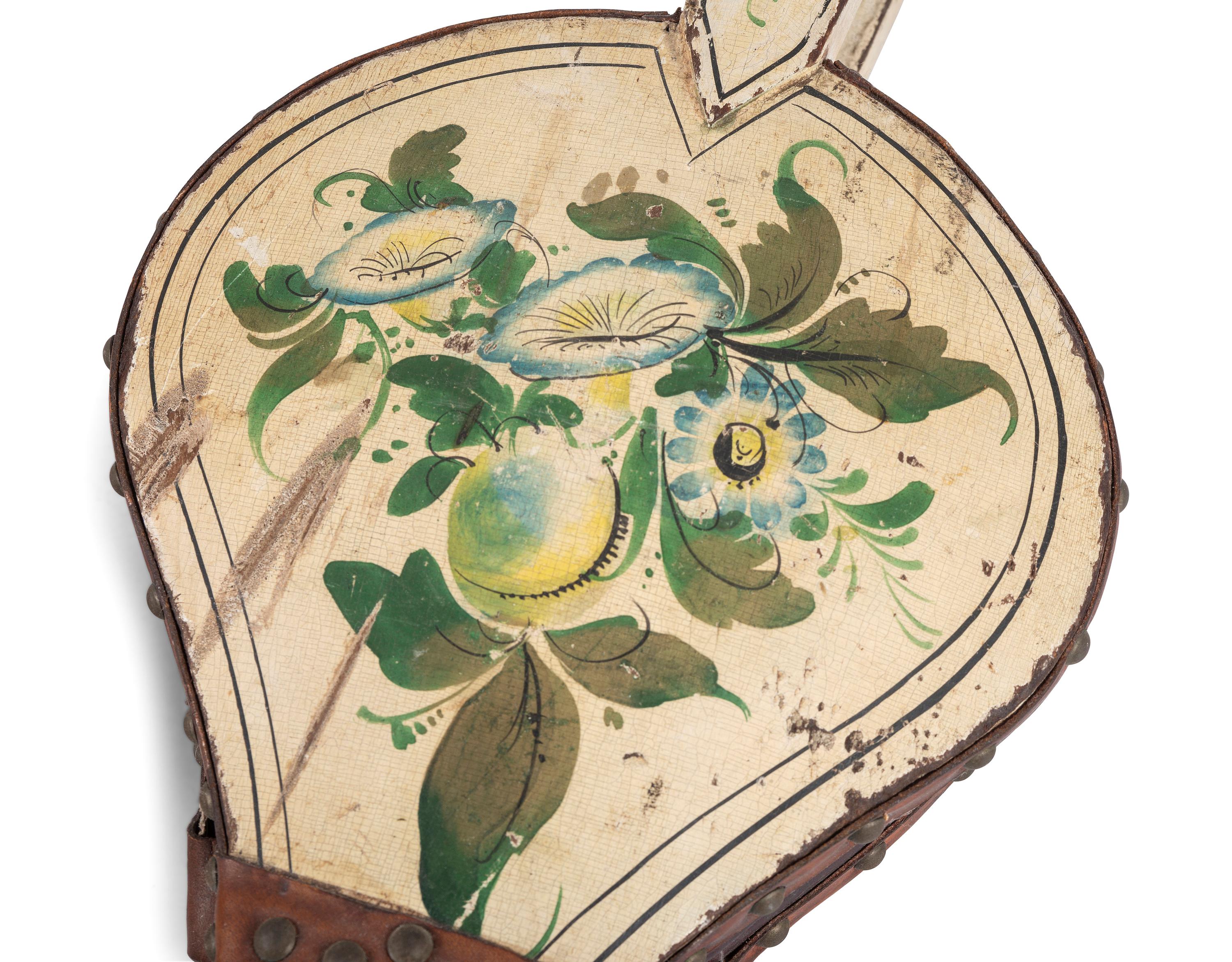 Two Carved and Painted Decorated Wood and Leather Bellows
