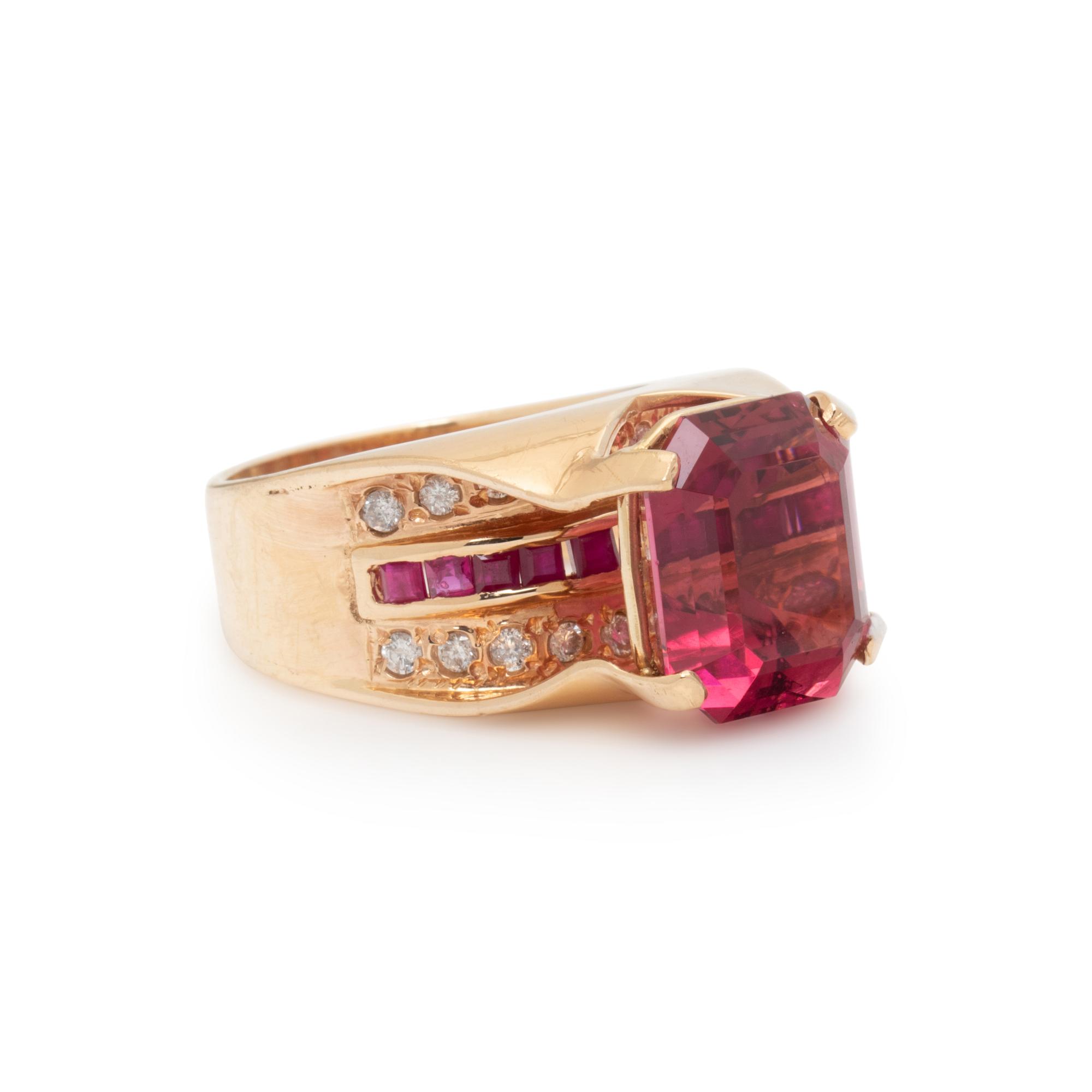 RUBELLITE TOURMALINE, RUBY, AND DIAMOND RING
