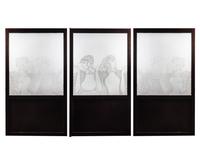 A Set of Three Solid Mahogany Doors with Glass Panels Depicting Minoan 'Ladies in Blue' from the Knossos Frescoes