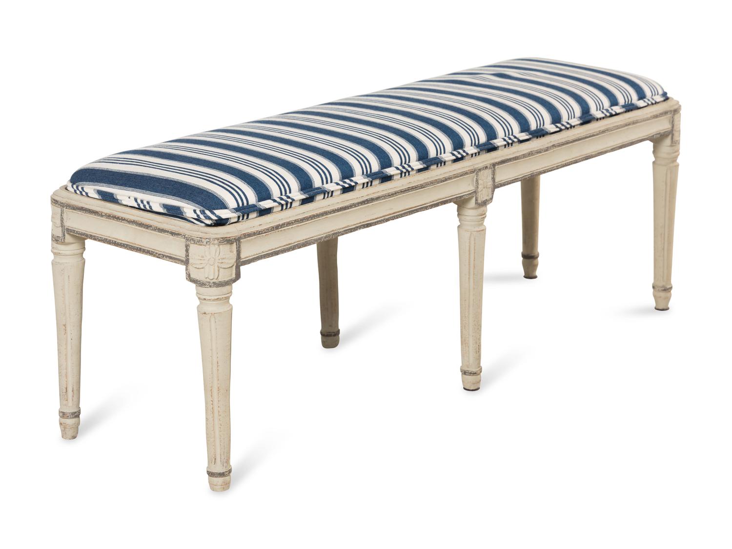 A Louis XVI Grey-Painted Bench