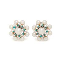 CULTURED PEARL AND TURQUOISE EARCLIPS