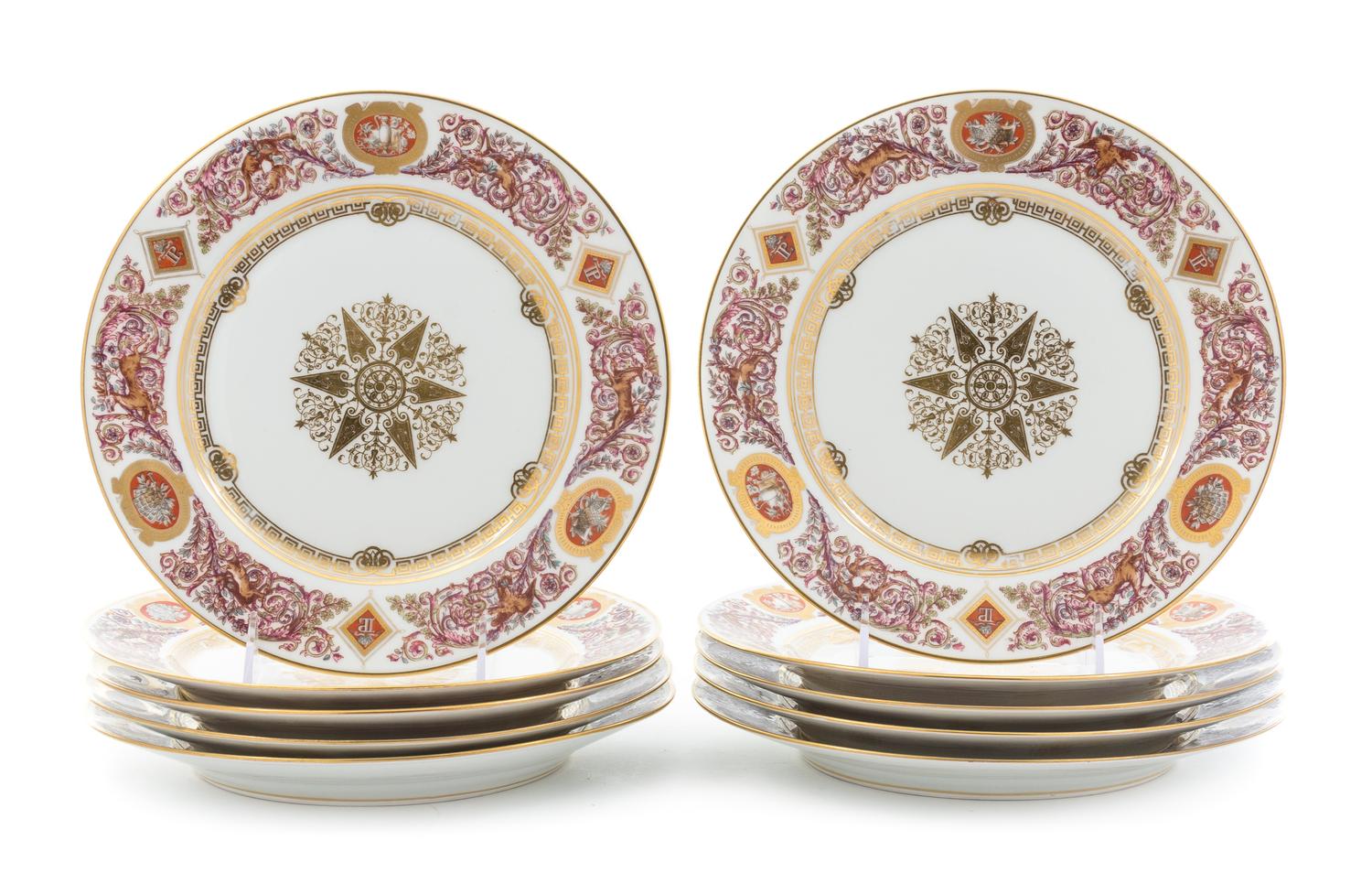 A Set of Ten Sevres Style Porcelain Plates Diameter 9 3/4 inches.