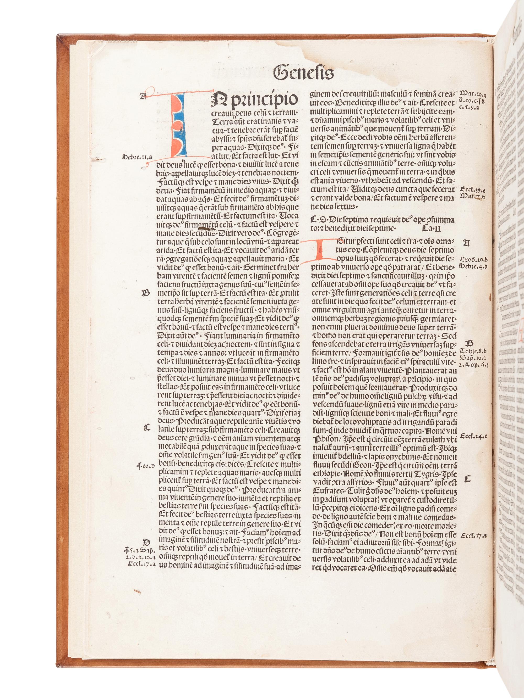 [BIBLE, in Latin]. Biblia . [Basel: Johann Amerbach or Freiburg: Kilian Fischer], 1491.