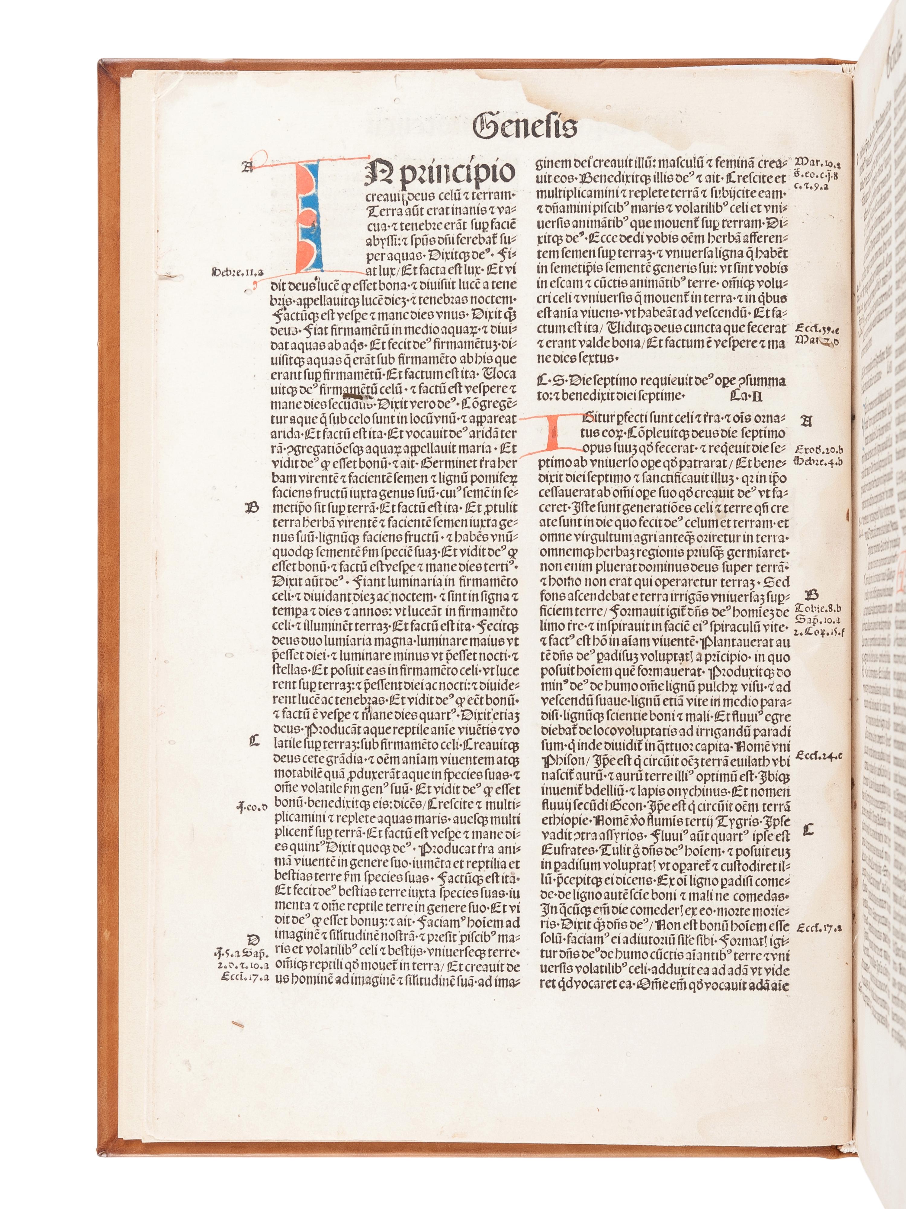 [BIBLE, in Latin]. Biblia . [Basel: Johann Amerbach or Freiburg: Kilian Fischer], 1491.