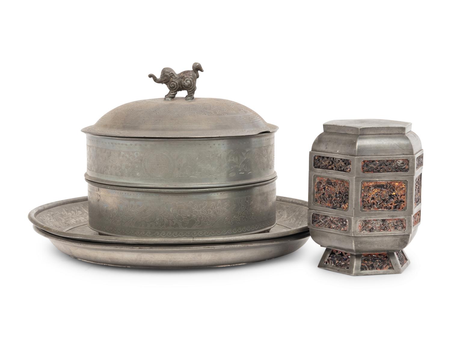 Four Chinese Pewter Articles