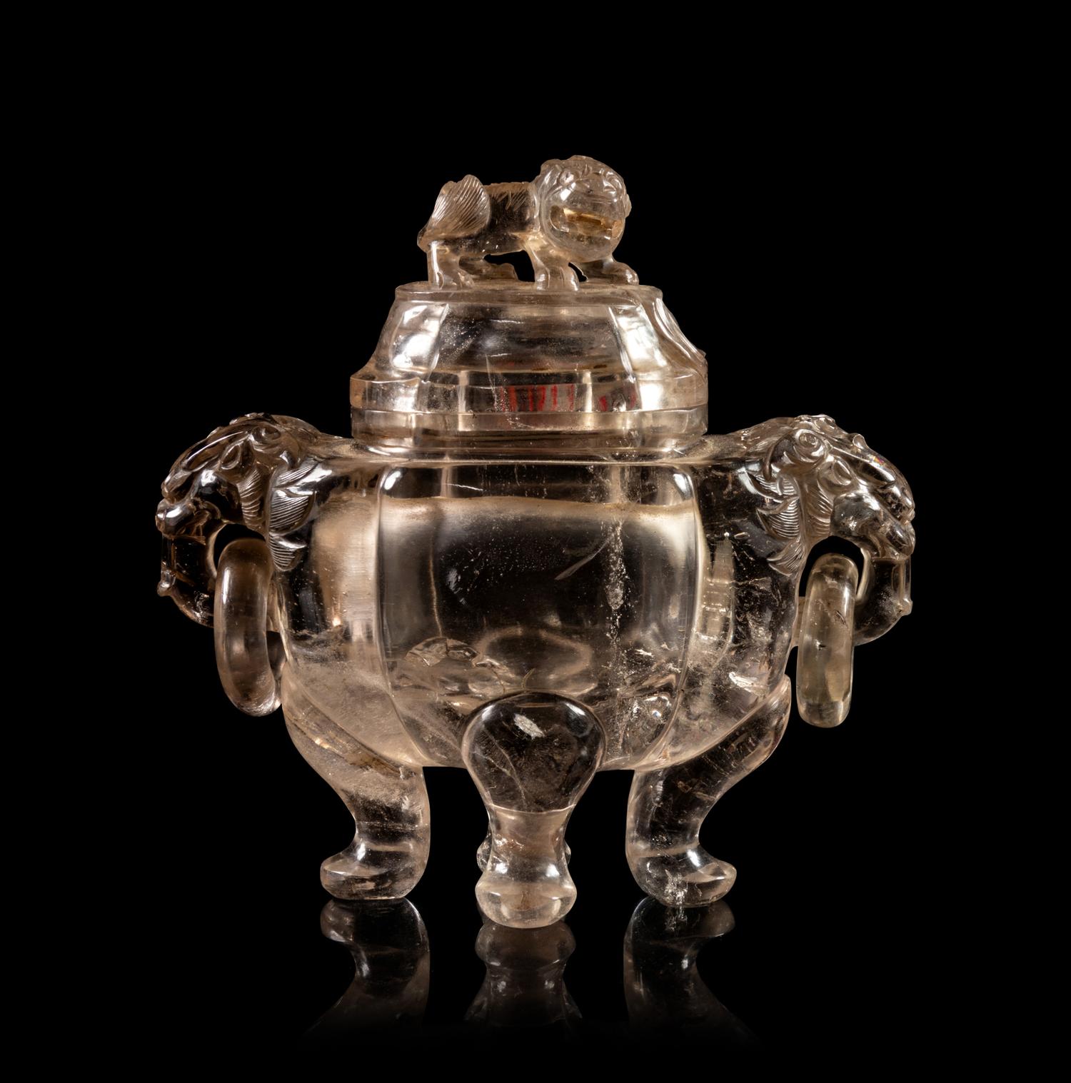 A Carved Rock Crystal Incense Burner and Cover