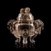A Carved Rock Crystal Incense Burner and Cover