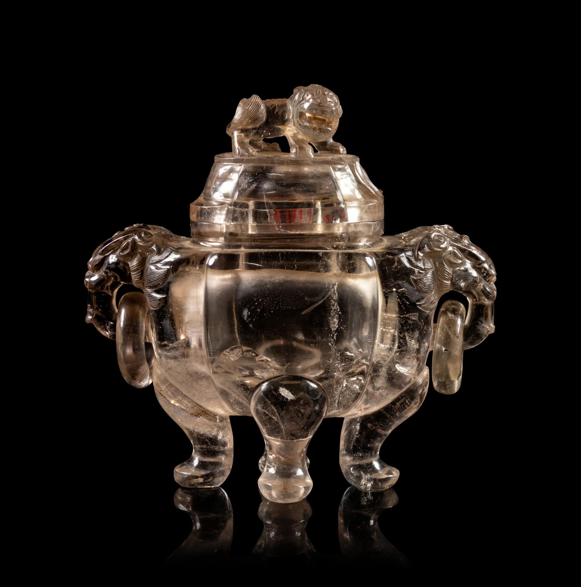 A Carved Rock Crystal Incense Burner and Cover