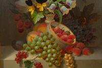 Still Life with Fruit and Flowers on a Marble Ledge , 1868