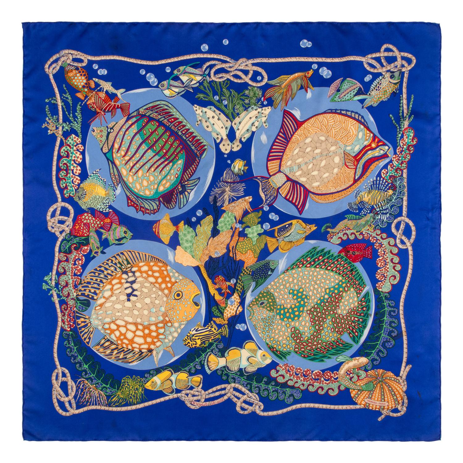 Hermès, Four Printed Silk Scarves