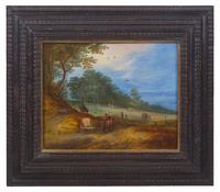 A Wooded Landscape with Horse-Drawn Wagons