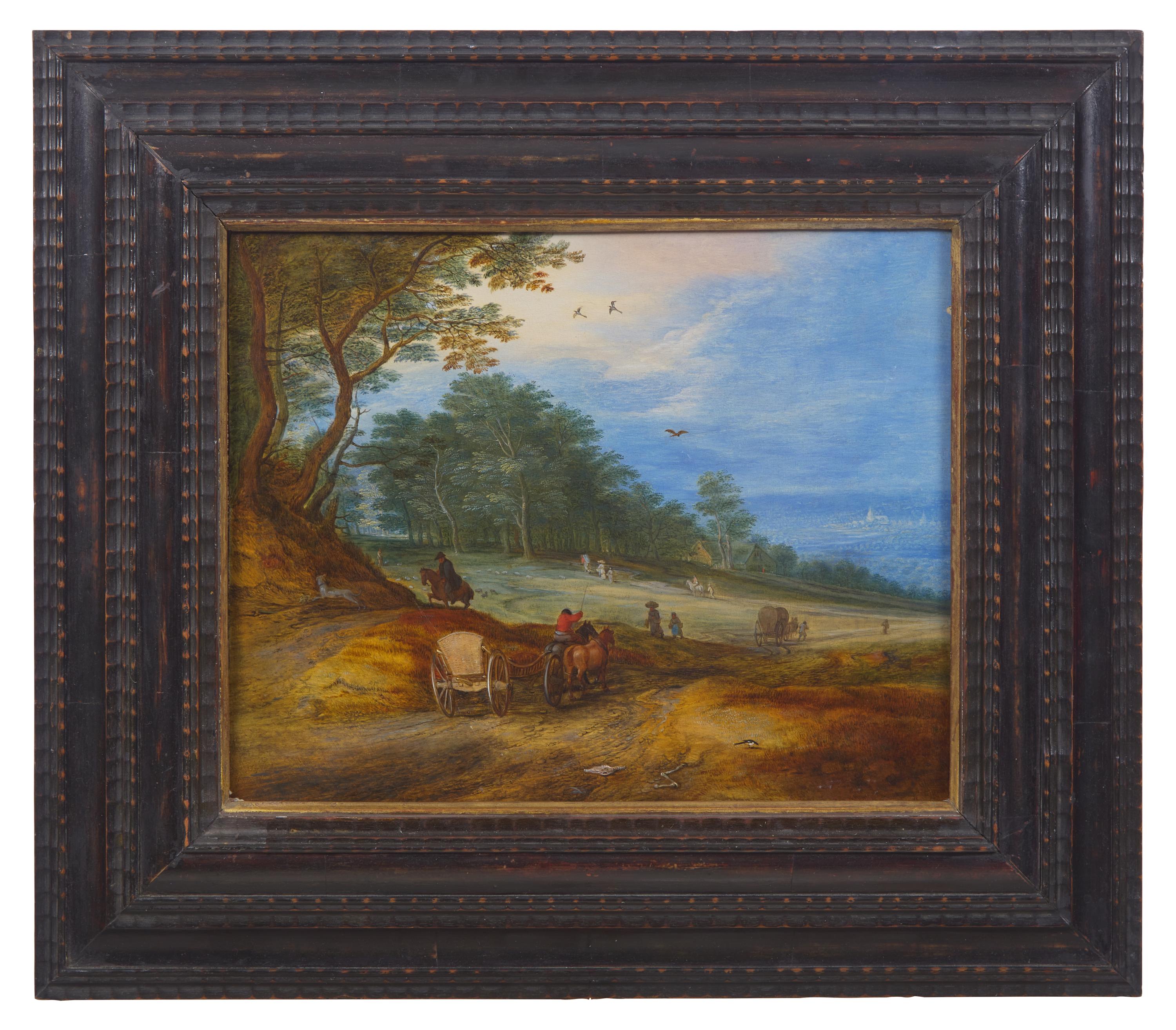 A Wooded Landscape with Horse-Drawn Wagons