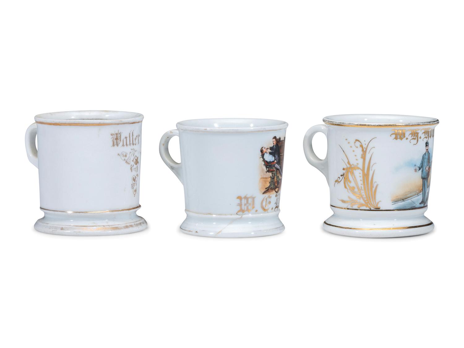 Three Porcelain Occupational Shaving Mugs