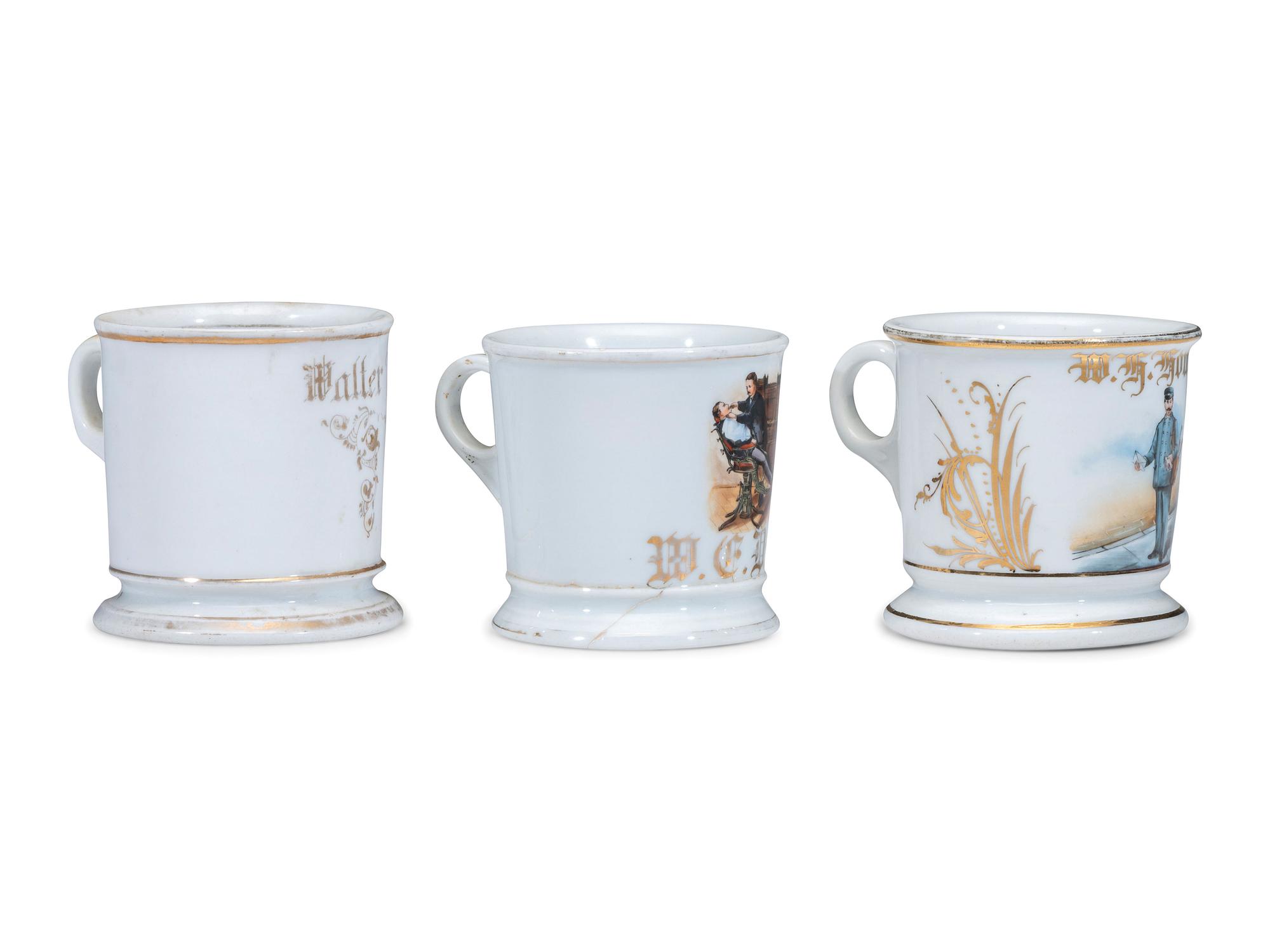 Three Porcelain Occupational Shaving Mugs
