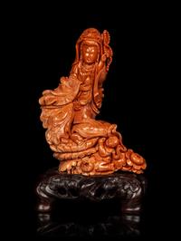 A Chinese Red Coral Carving of Guanyin