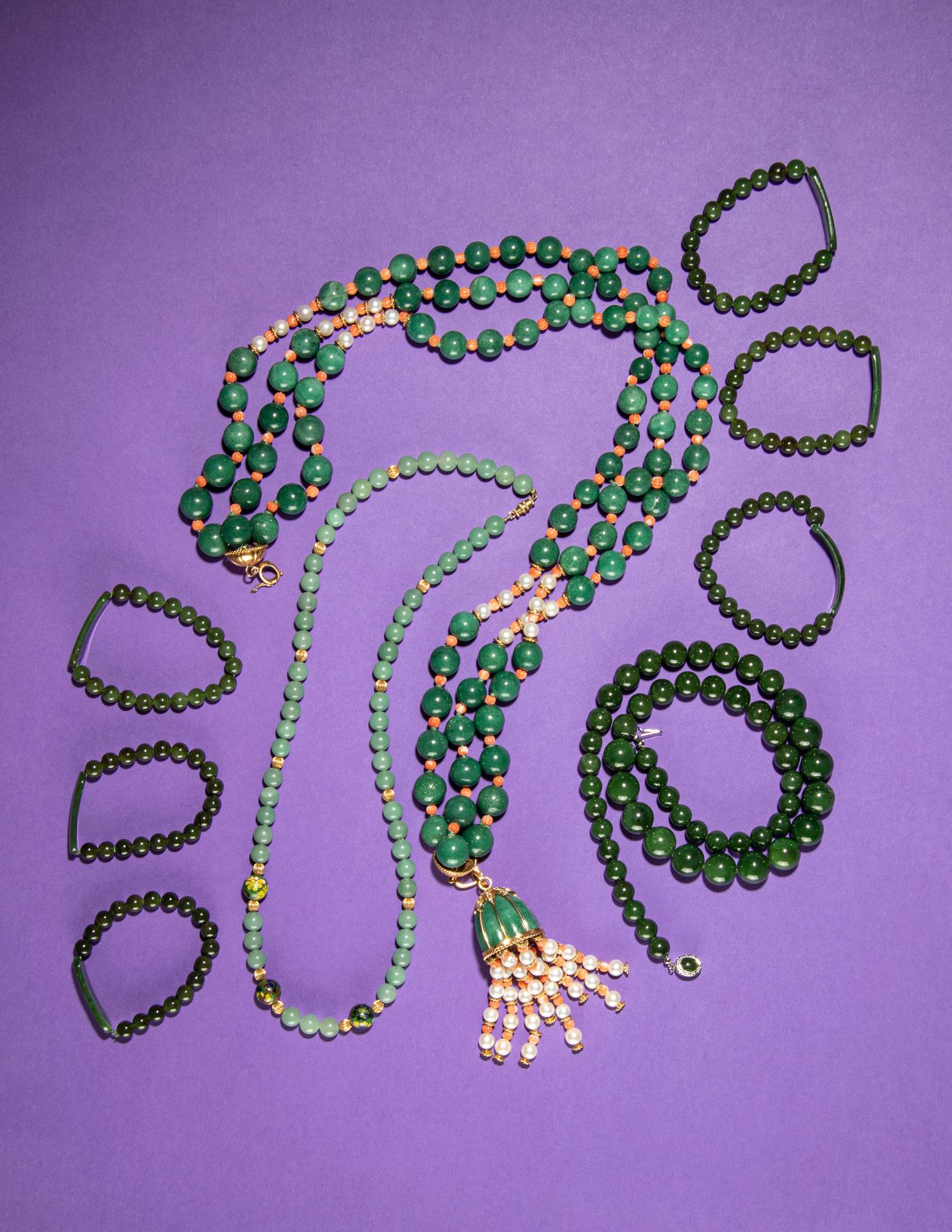 A Group of Chinese Green Hardstone Jewelry
