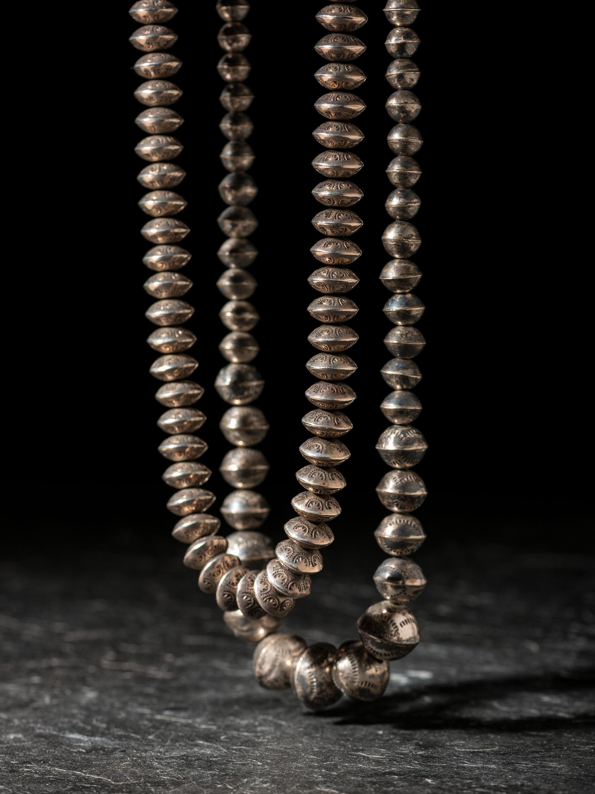 Navajo Stamped Silver Pearl Necklaces