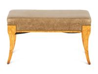 A William Switzer Burled Olivewood Bench with Tooled Leather Upholstered Seat — 20th Century