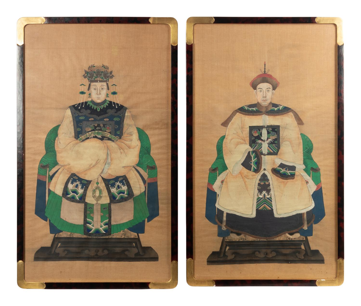 A Pair of Chinese Silk Paintings of Court Figures