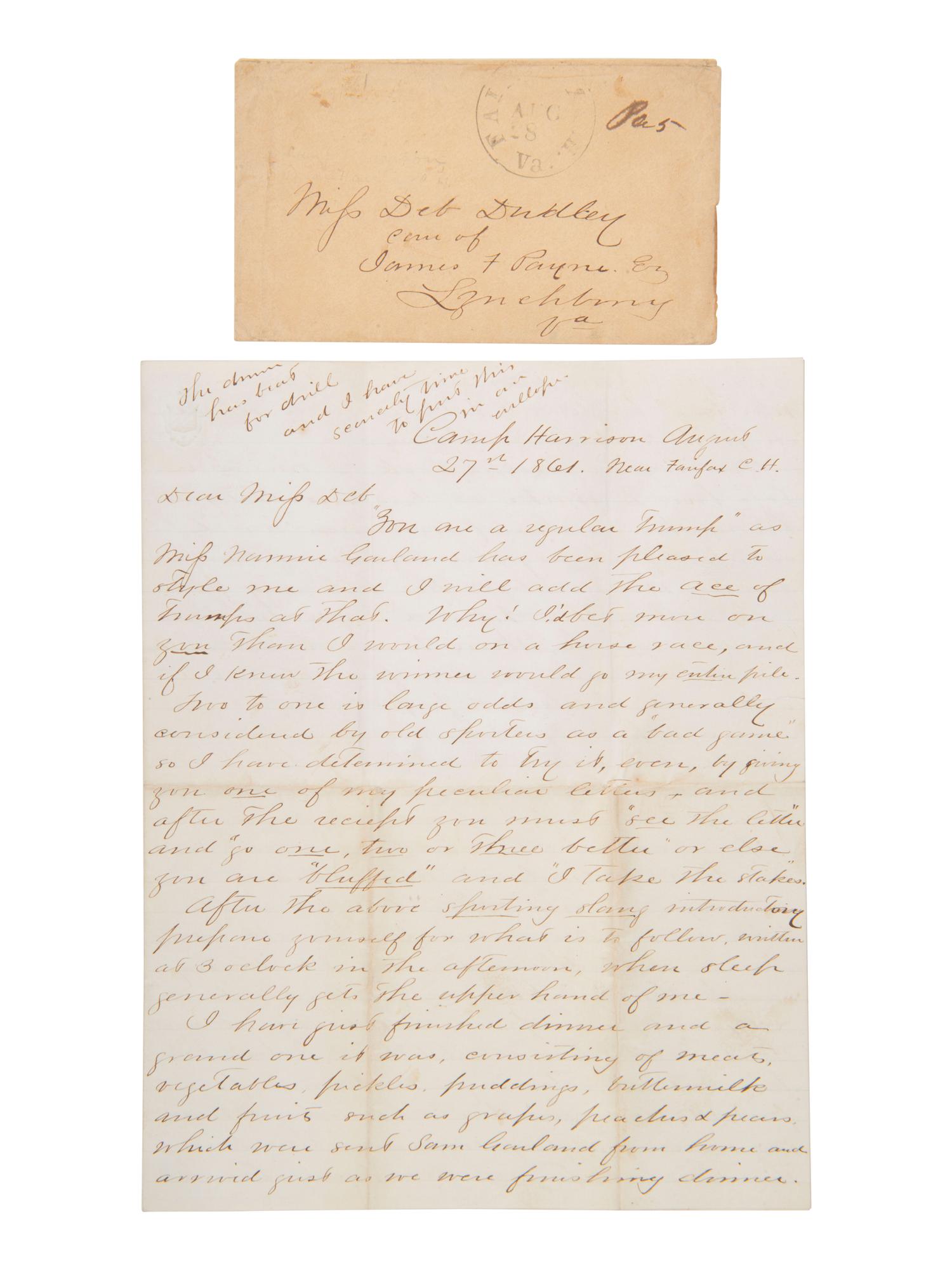 [CIVIL WAR]. CSA soldier's letter from VA: "...we...killed 5 Yankees and wounded several others..."