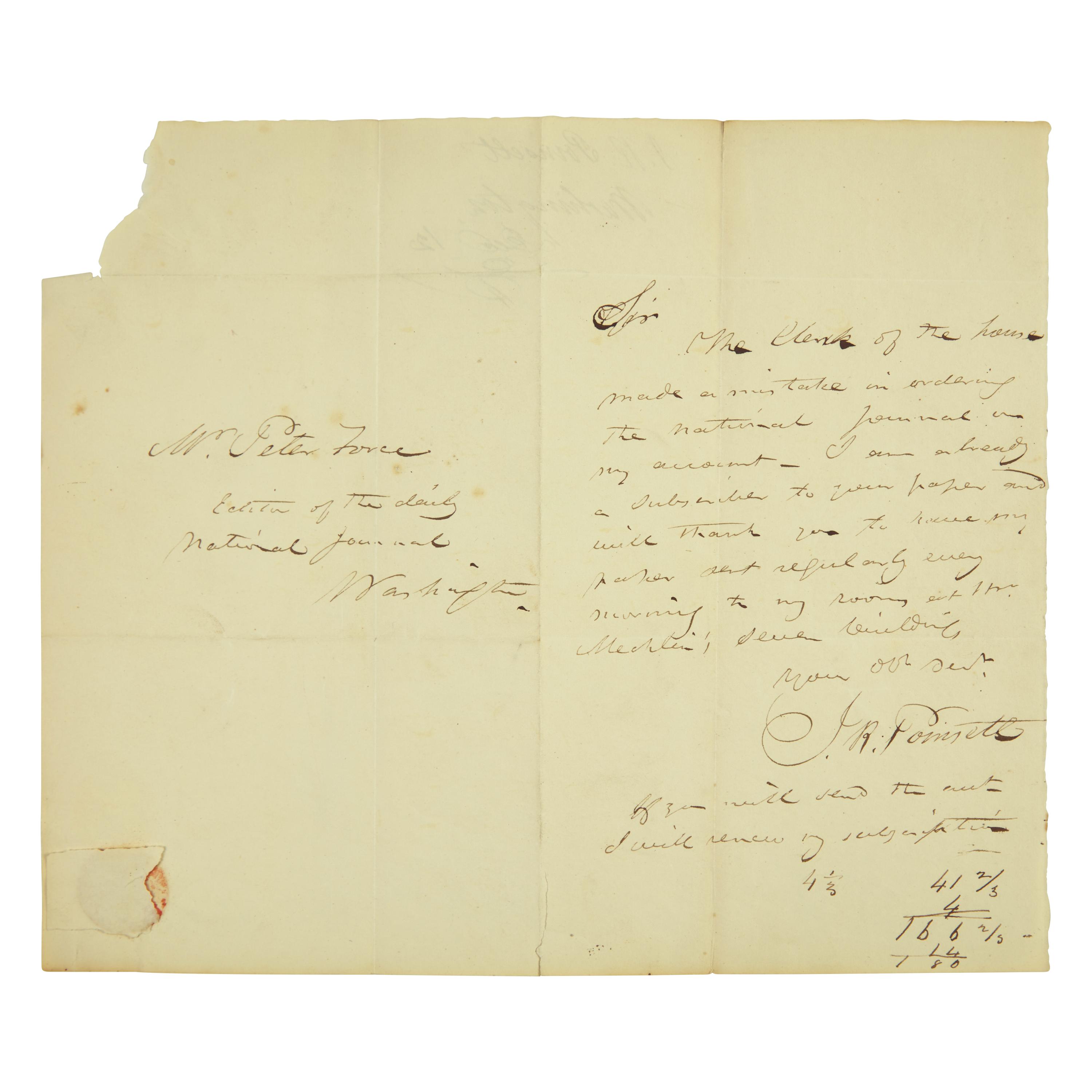 [American Revolution] Force, Peter, Autograph Letter, signed, etc.