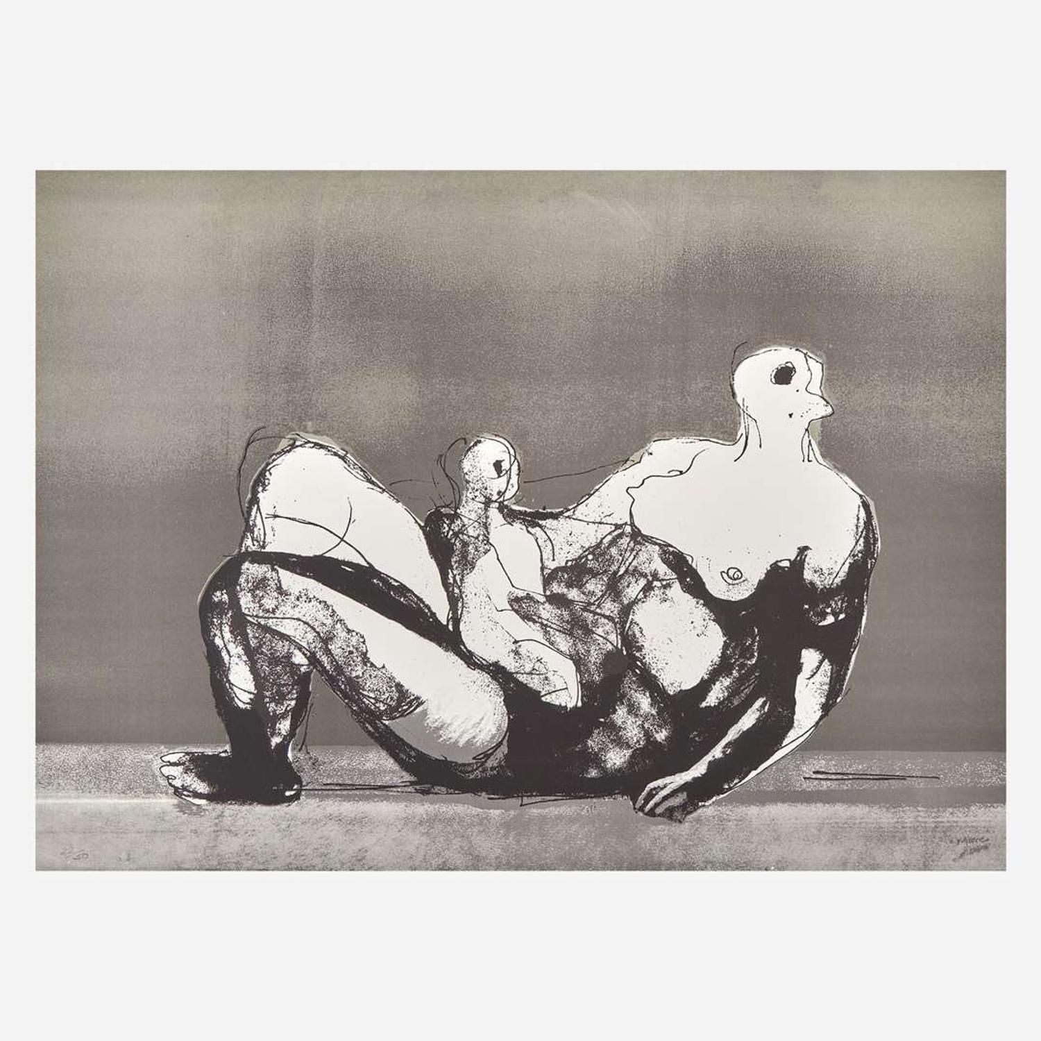 Henry Moore (British, 1898-1986) Reclining Mother and Child with Grey Background