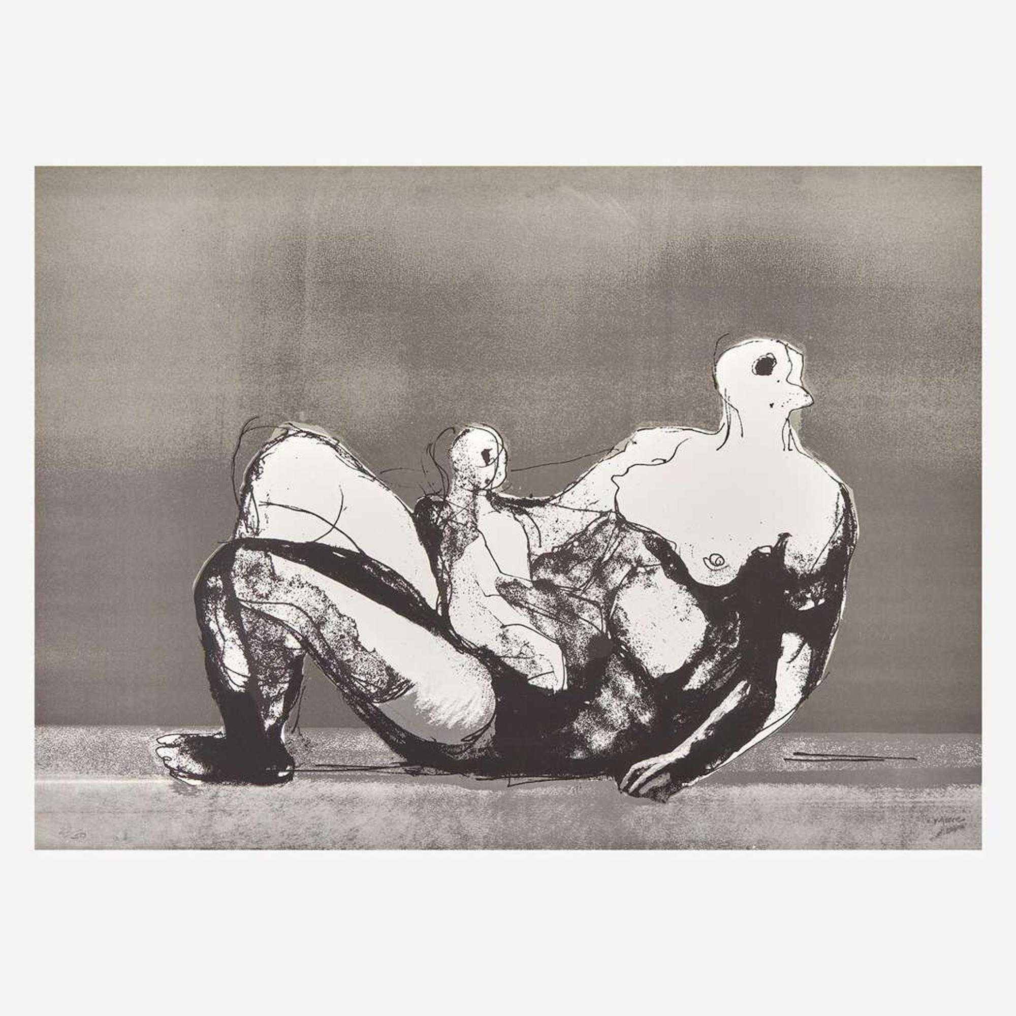 Henry Moore (British, 1898-1986) Reclining Mother and Child with Grey Background