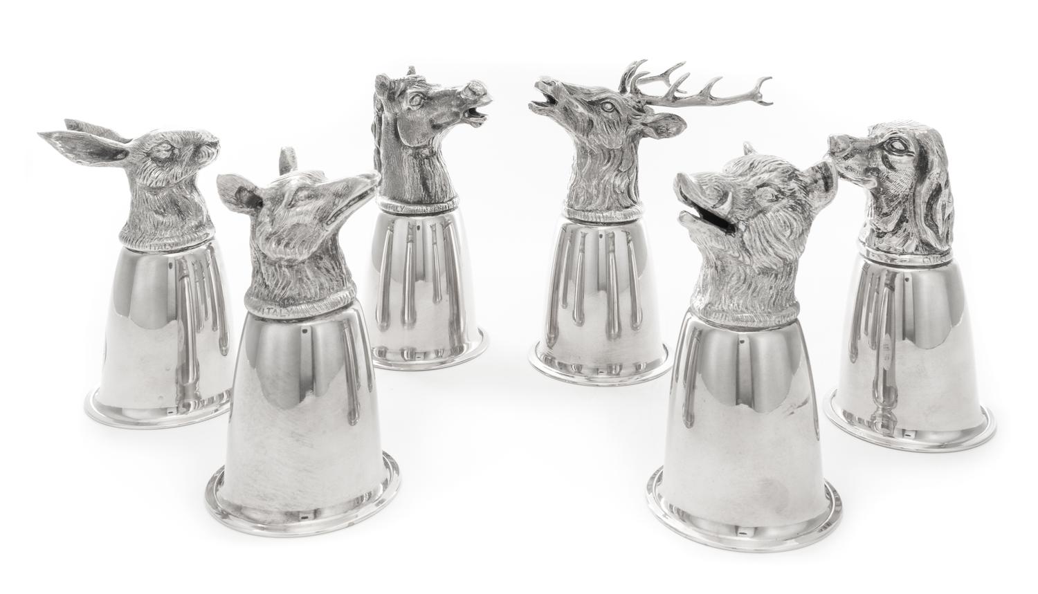A Set of Six Italian Silver-Plate Stirrup Cups Height of tallest 6 1/4 inches. — GUCCI, CIRCA 1970s