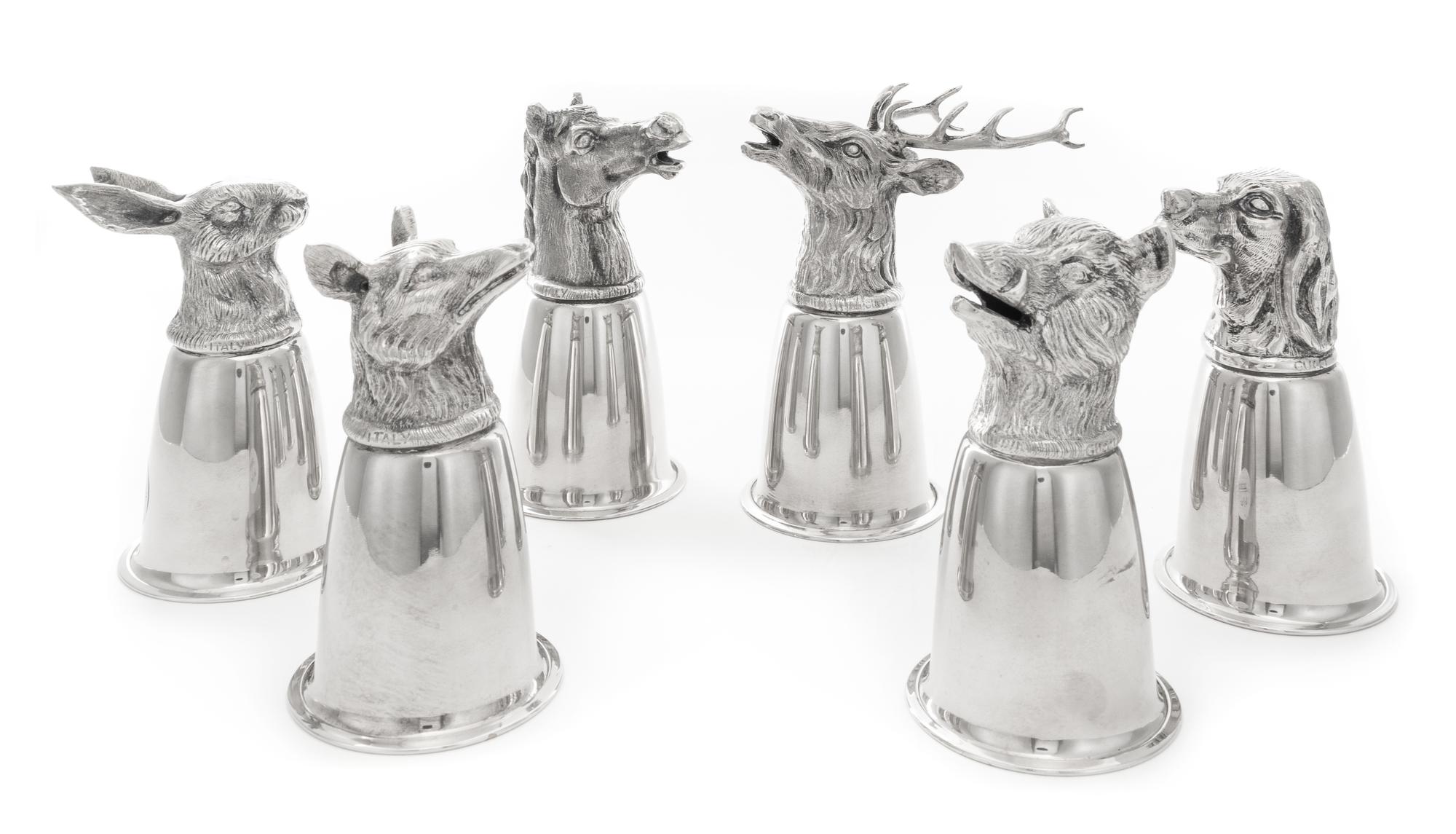 A Set of Six Italian Silver-Plate Stirrup Cups Height of tallest 6 1/4 inches. — GUCCI, CIRCA 1970s
